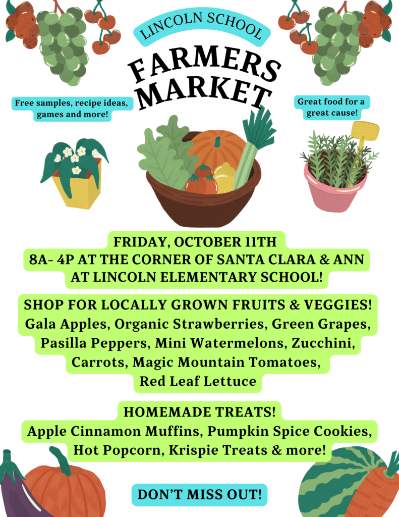 Farmers Market Oct 11 8-4pm at Santa Clara and Ann!